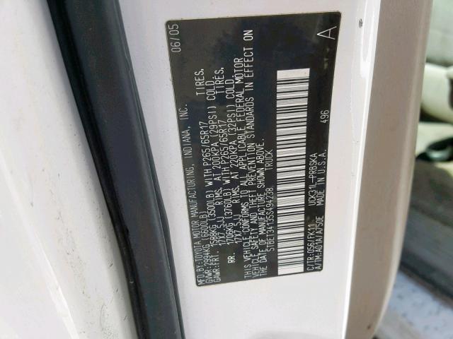 5TBET34135S494238 - 2005 TOYOTA TUNDRA DOU WHITE photo 10