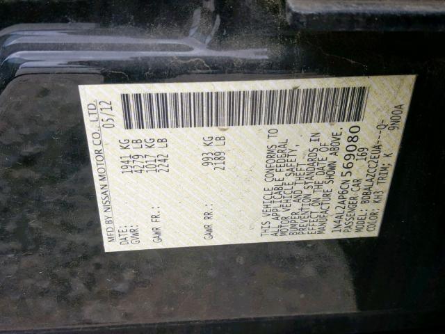 1N4AL2AP6CN569080 - 2012 NISSAN ALTIMA BAS Negro foto 10