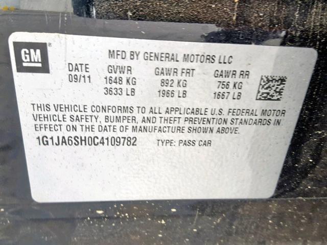 1G1JA6SH0C4109782 - 2012 CHEVROLET SONIC LS BLACK photo 10