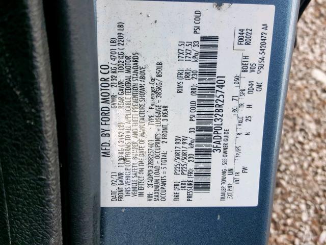 3FADP0L32BR257401 - 2011 FORD FUSION HYB BLUE photo 10