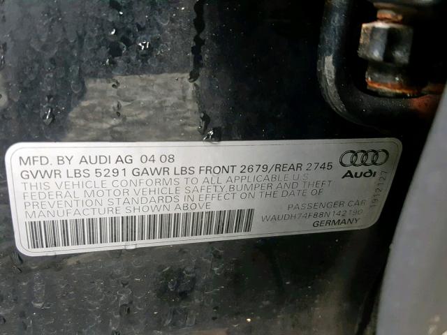 WAUDH74F88N142190 - 2008 AUDI A6 3.2 QUA BLACK photo 10