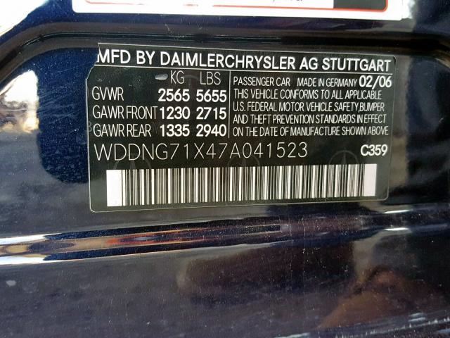 WDDNG71X47A041523 - 2007 MERCEDES-BENZ S 550 BLACK photo 10