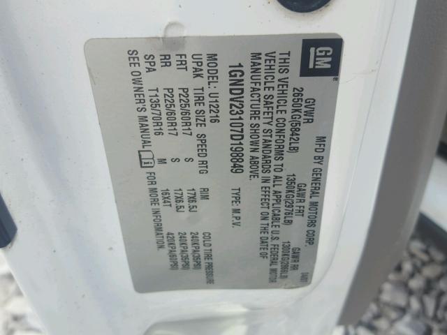 1GNDV23107D198849 - 2007 CHEVROLET UPLANDER L 白色 照片 10