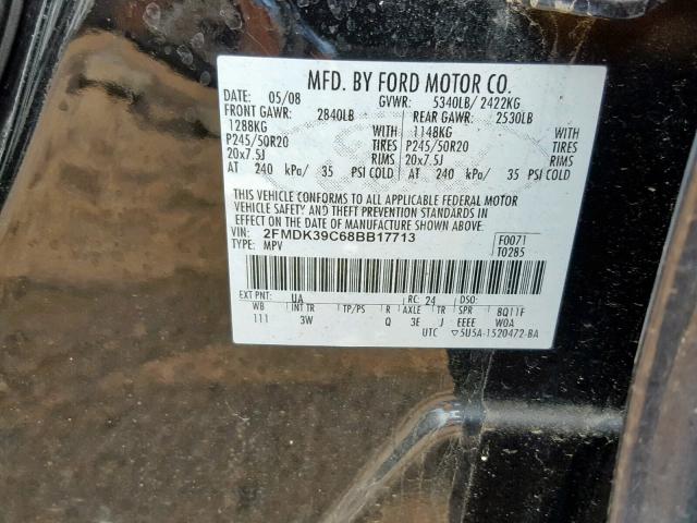 2FMDK39C68BB17713 - 2008 FORD EDGE LIMIT BLACK photo 10