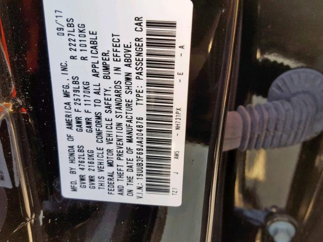 19UUB3F69JA004876 - 2018 ACURA TLX TECH+A BLACK photo 10