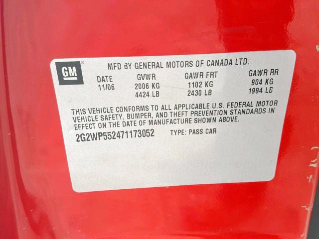 2G2WP552471173052 - 2007 PONTIAC GRAND PRIX RED photo 10