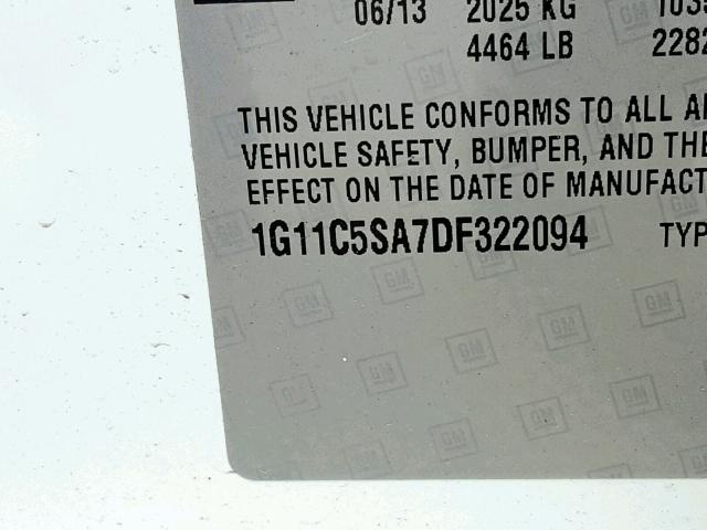 1G11C5SA7DF322094 - 2013 CHEVROLET MALIBU 1LT 白色 照片 10