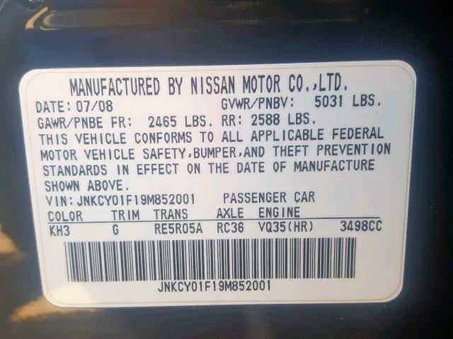 JNKCY01F19M852001 - 2009 INFINITI M35 BASE BLACK photo 10