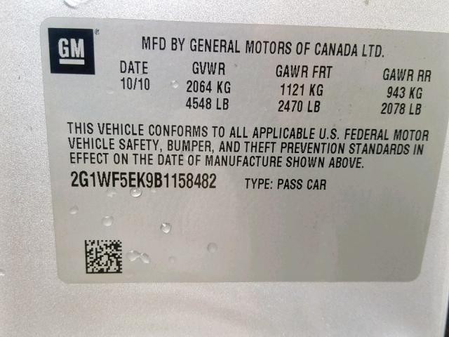 2G1WF5EK9B1158482 - 2011 CHEVROLET IMPALA LS SILVER photo 10