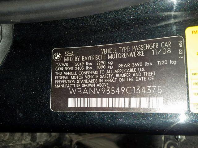 WBANV93549C134375 - 2009 BMW 535 XI Սև լուսանկար 10