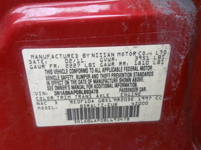 3N1AB6AP0BL693478 - 2011 NISSAN SENTRA 2.0 RED photo 10