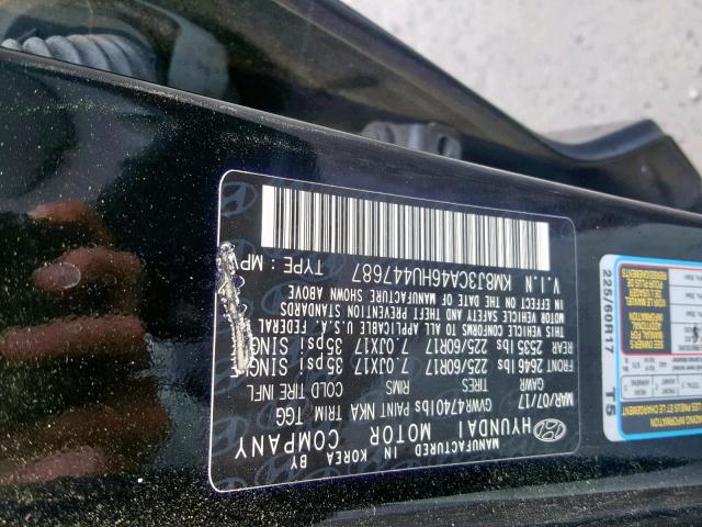 KM8J3CA46HU447687 - 2017 HYUNDAI TUCSON LIM BLACK photo 10