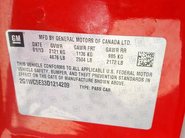 2G1WC5E33D1214209 - 2013 CHEVROLET IMPALA LTZ RED photo 10