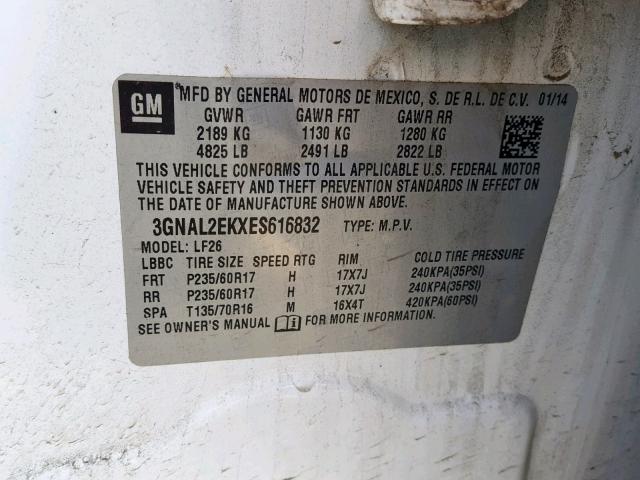 3GNAL2EKXES616832 - 2014 CHEVROLET CAPTIVA LS 白色 照片 10