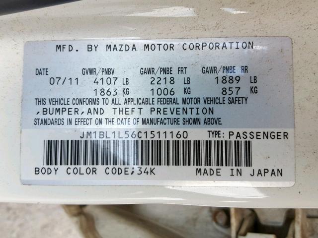 JM1BL1L56C1511160 - 2012 MAZDA 3 S WHITE photo 10