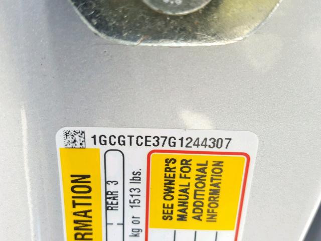 1GCGTCE37G1244307 - 2016 CHEVROLET COLORADO L SILVER photo 10