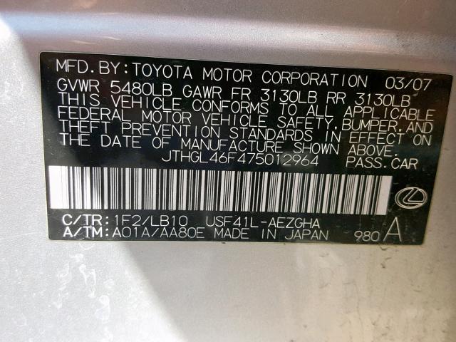 JTHGL46F475012964 - 2007 LEXUS LS 460L SILVER photo 10