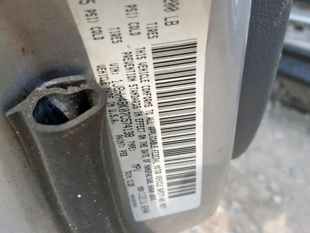 1J8HH48K07C574138 - 2007 JEEP COMMANDER SILVER photo 10