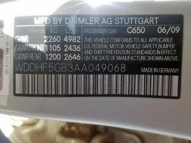 WDDHF5GB3AA049068 - 2010 MERCEDES-BENZ E 350 WHITE photo 10