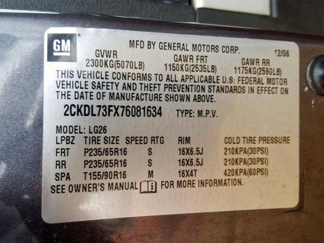 2CKDL73FX76081634 - 2007 PONTIAC TORRENT BLUE photo 10