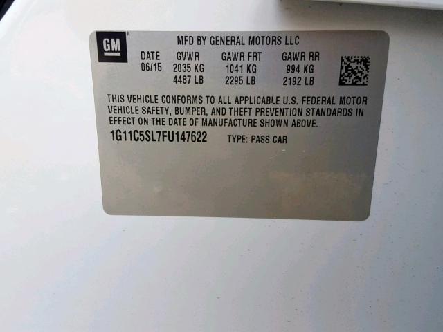 1G11C5SL7FU147622 - 2015 CHEVROLET MALIBU 1LT 白色 照片 10