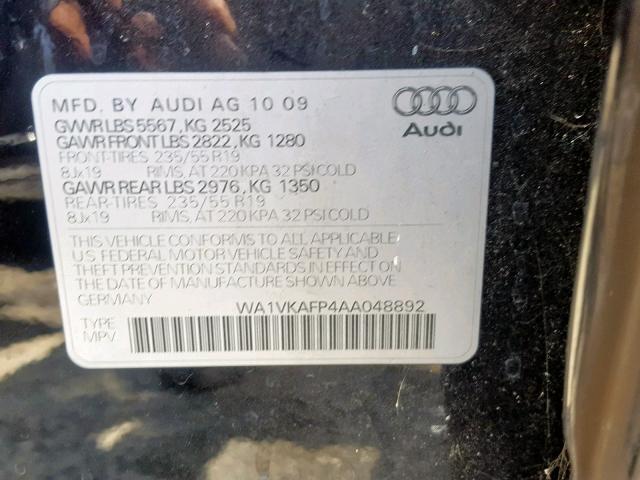 WA1VKAFP4AA048892 - 2010 AUDI Q5 PRESTIG BLACK photo 10