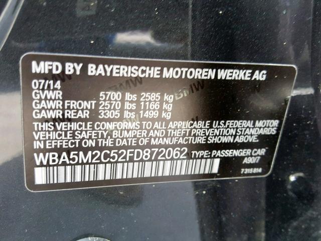 WBA5M2C52FD872062 - 2015 BMW 535 IGT BLACK photo 10