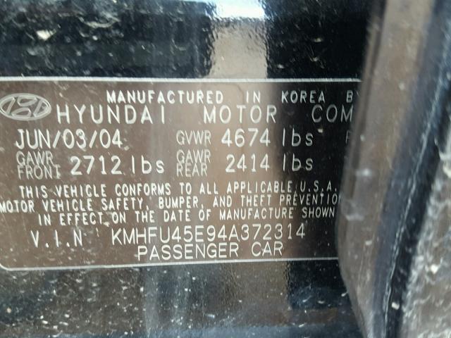 KMHFU45E94A372314 - 2004 HYUNDAI XG 350 BLACK photo 10