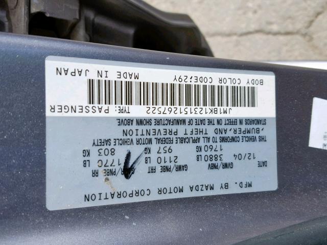 JM1BK123151267522 - 2005 MAZDA 3 S GRAY photo 10