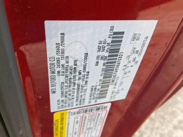 2FMZA57695BA70321 - 2005 FORD FREESTAR S RED photo 10