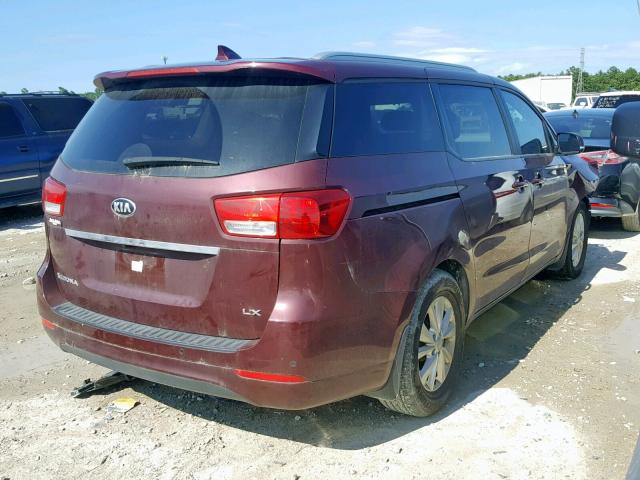 KNDMB5C13G6211634 - 2016 KIA SEDONA LX MAROON photo 4