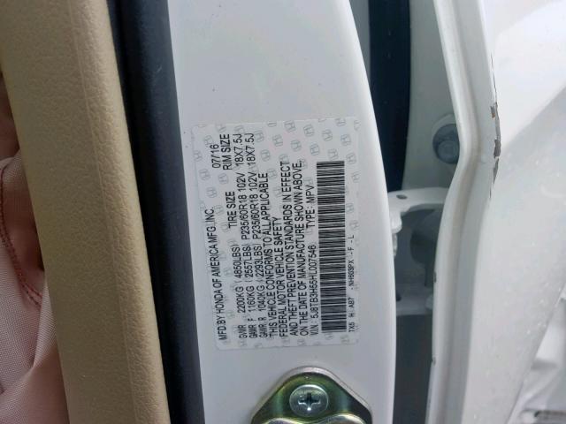 5J8TB3H55HL007546 - 2017 ACURA RDX TECHNO WHITE photo 10