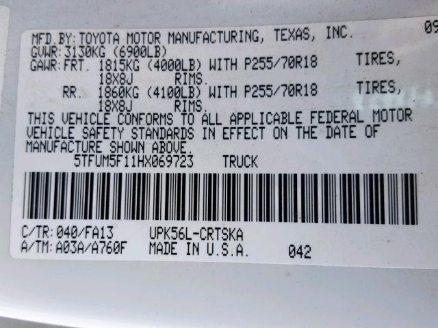 5TFUM5F11HX069723 - 2017 TOYOTA TUNDRA DOU WHITE photo 10