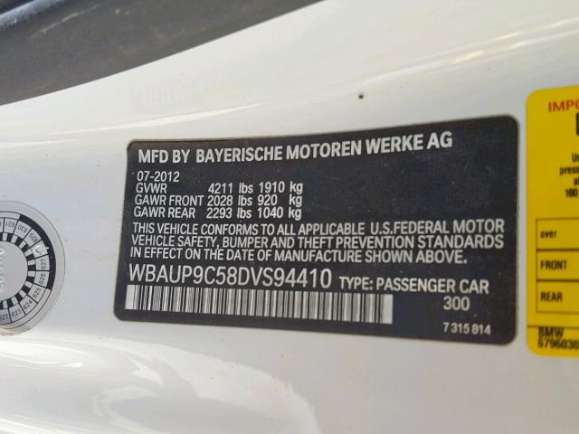 WBAUP9C58DVS94410 - 2013 BMW 128 I WHITE photo 10