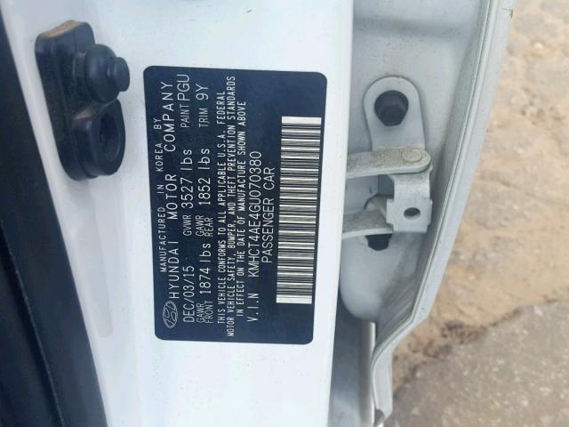 KMHCT4AE4GU070380 - 2016 HYUNDAI ACCENT SE WHITE photo 10