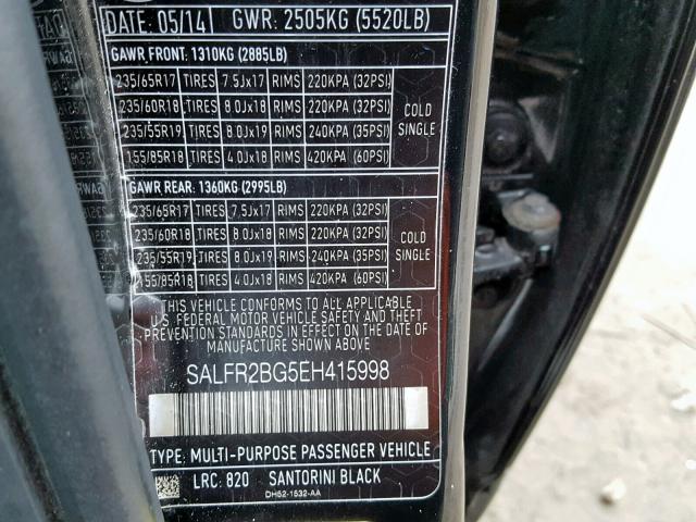 SALFR2BG5EH415998 - 2014 LAND ROVER LR2 HSE BLACK photo 10