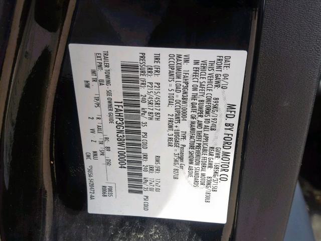 1FAHP3GN3BW100004 - 2011 FORD FOCUS SES BLACK photo 10