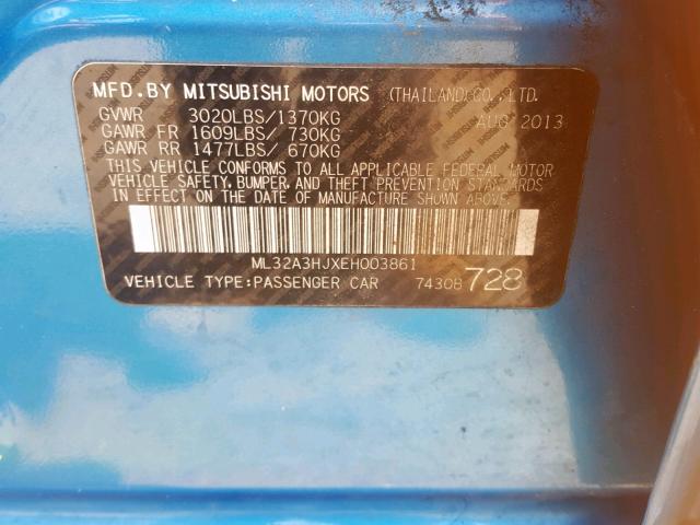 ML32A3HJXEH003861 - 2014 MITSUBISHI MIRAGE DE BLUE photo 10