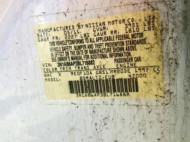 3N1AB6AP3BL716882 - 2011 NISSAN SENTRA 2.0 WHITE photo 10