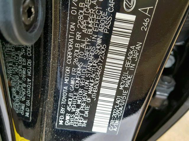 JTHBA30G465172305 - 2006 LEXUS ES 330 BLACK photo 10