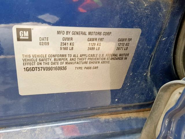 1G6DT57V090160936 - 2009 CADILLAC CTS HI FEA BLUE photo 10