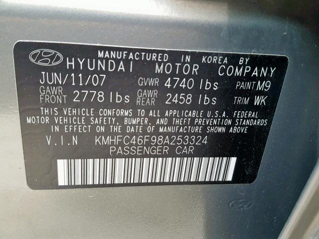 KMHFC46F98A253324 - 2008 HYUNDAI AZERA SE GREEN photo 10