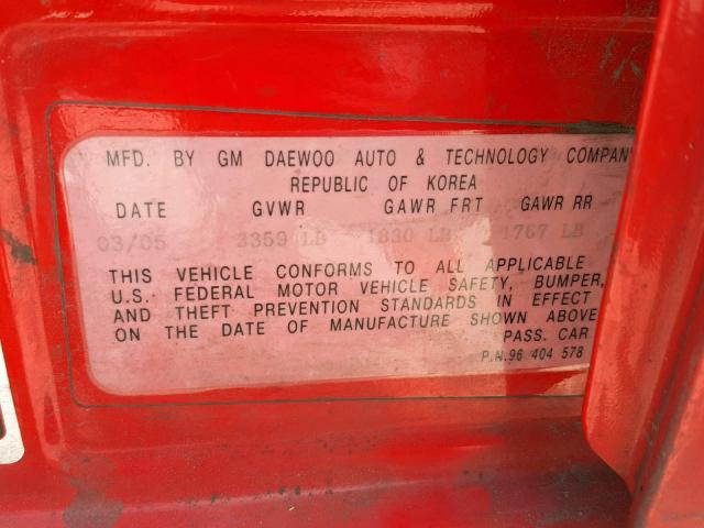 KL1TD52695B427342 - 2005 CHEVROLET AVEO BASE Qırmızı foto 10