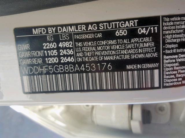 WDDHF5GB8BA453176 - 2011 MERCEDES-BENZ E 350 WHITE photo 10