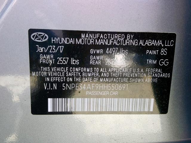 5NPE34AF9HH550691 - 2017 HYUNDAI SONATA SPO GRAY photo 10