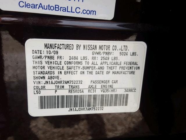 JN1AJ0HR7AM752232 - 2010 INFINITI EX35 BASE PURPLE photo 10