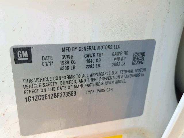 1G1ZC5E12BF273589 - 2011 CHEVROLET MALIBU 1LT 白色 照片 10