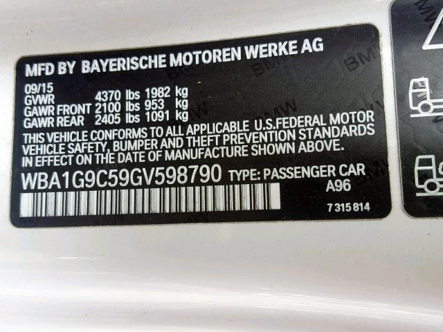 WBA1G9C59GV598790 - 2016 BMW 228 XI WHITE photo 10