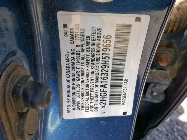 2HGFA16329H519656 - 2009 HONDA CIVIC VP BLUE photo 10