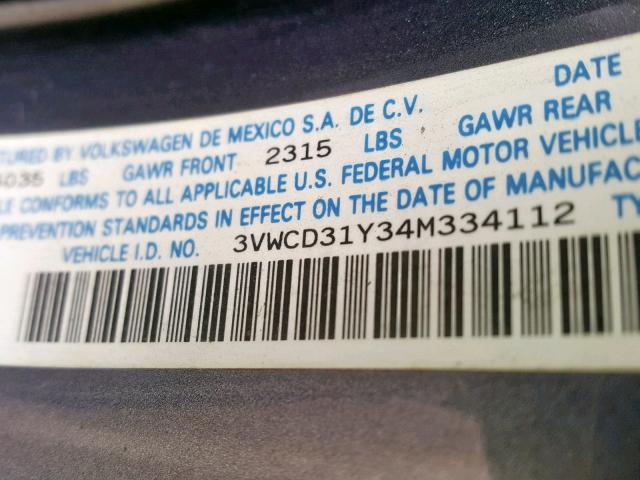 3VWCD31Y34M334112 - 2004 VOLKSWAGEN NEW BEETLE Boz foto 10